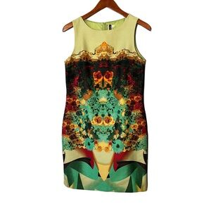 Julian Taylor Sleeveless Floral Print Sheath Dress Size 6 Green Multicolor